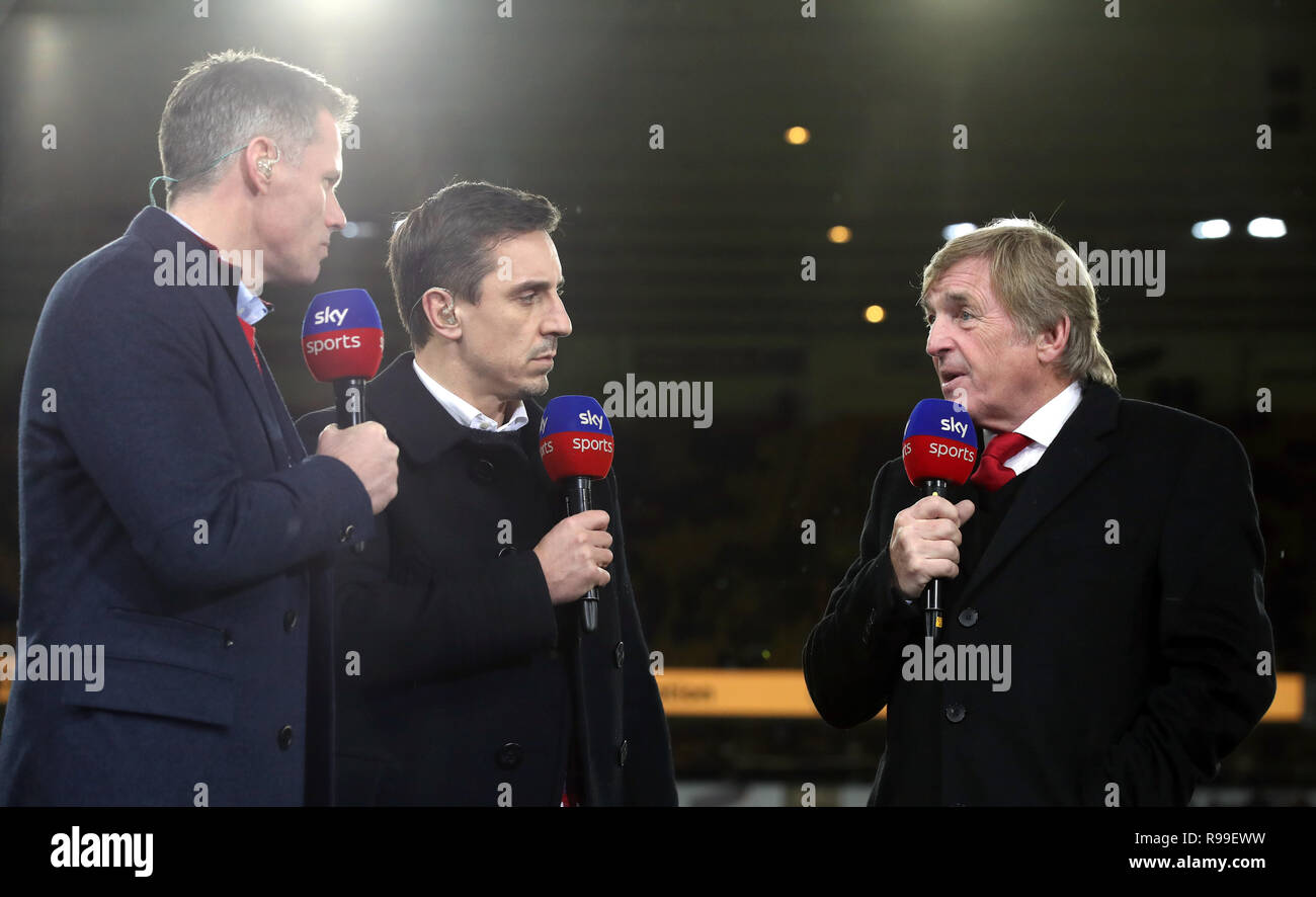 Sky Sports pundits Jamie Carragher (left) and Gary Neville (centre
