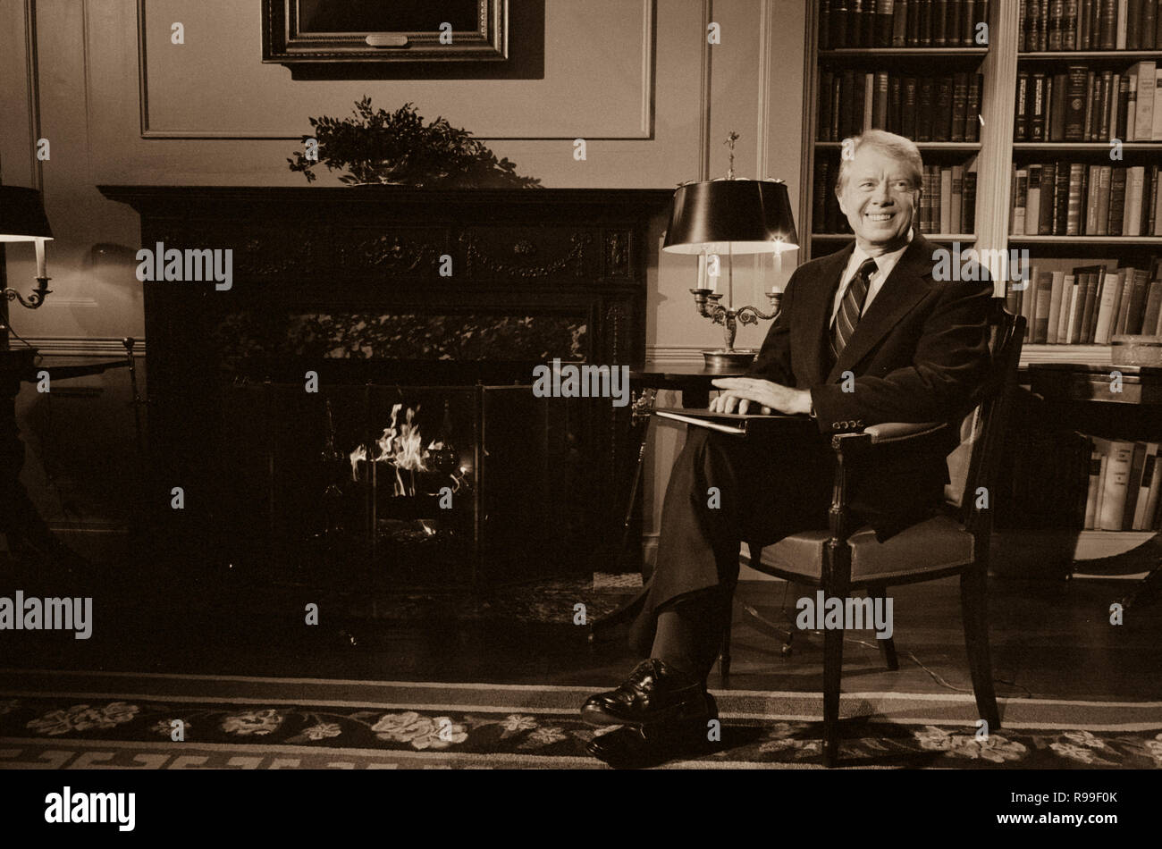 President Jimmy Carter at the White House during a fireside chat on the Panama Canal Treaty, Washington, D.C.. 1978 Feb. 1 Stock Photo