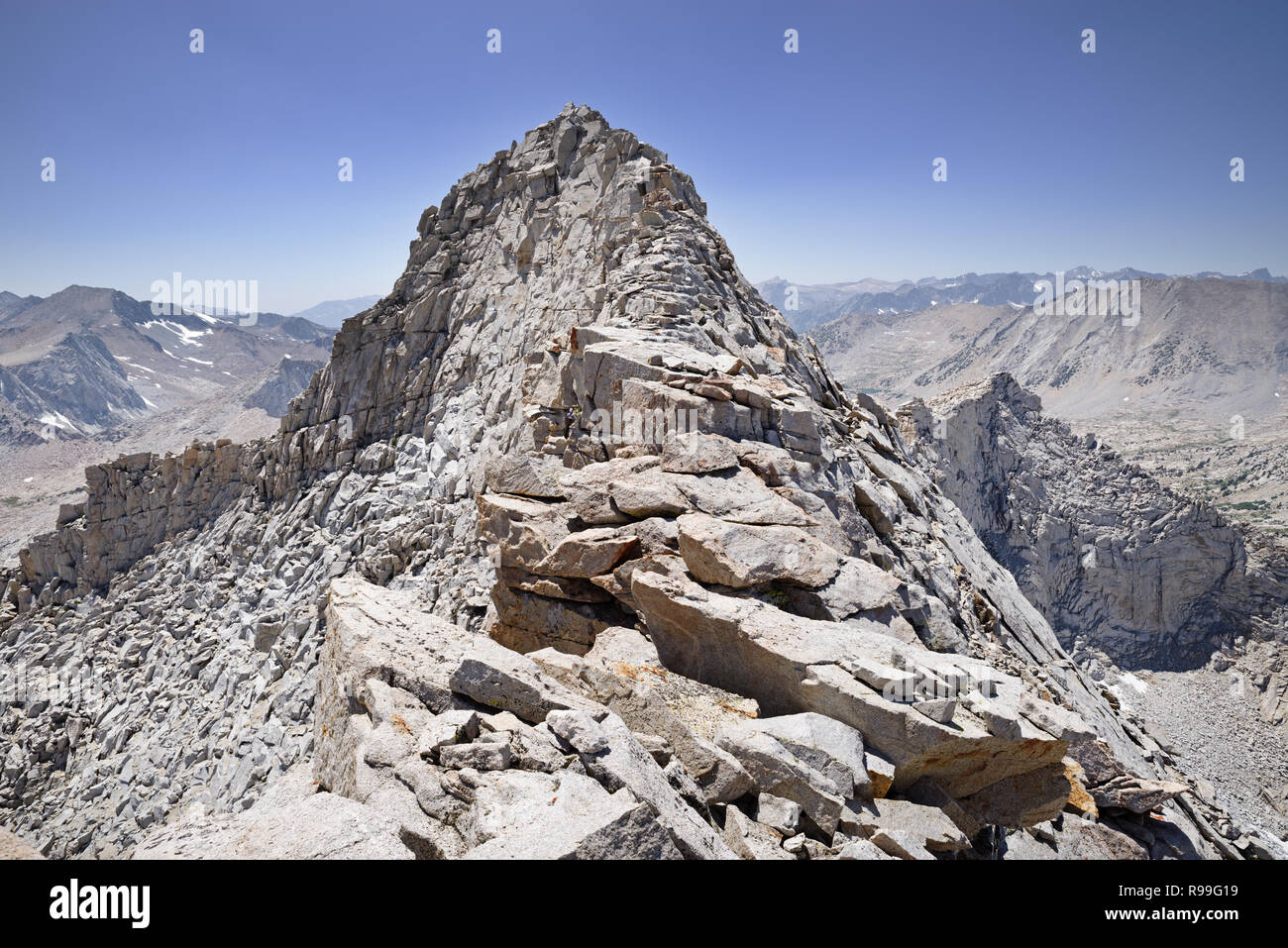 the final ridge up to the summit of Mount Ruskin in Kings Canyon National Park California Stock Photo