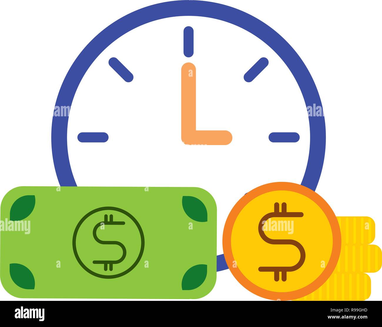 clock banknote and coin business vector illustration Stock Vector Image ...