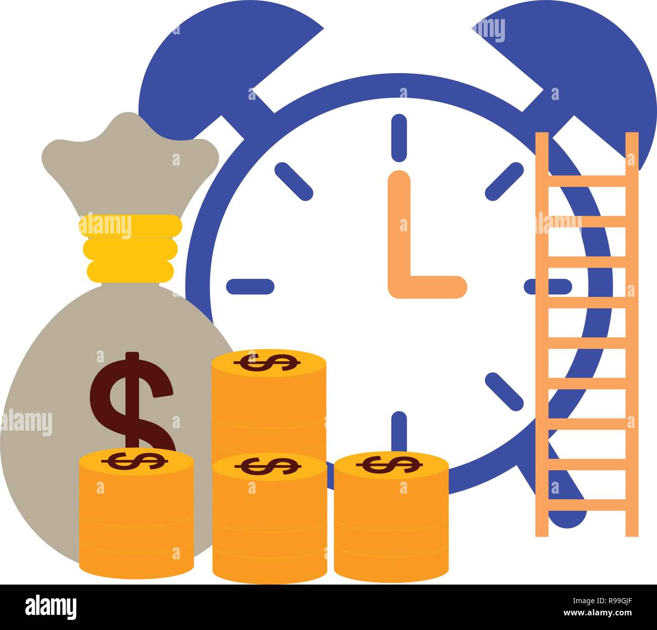 business clock coins and money bag vector illustration Stock Vector ...