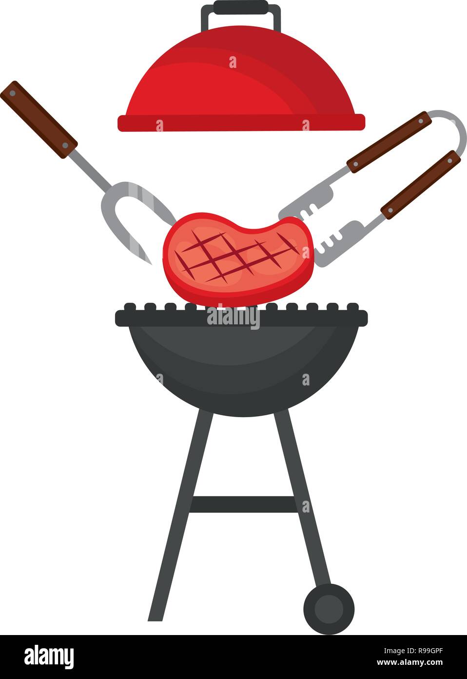grill barbecue fork tongs and meat on white background vector ...