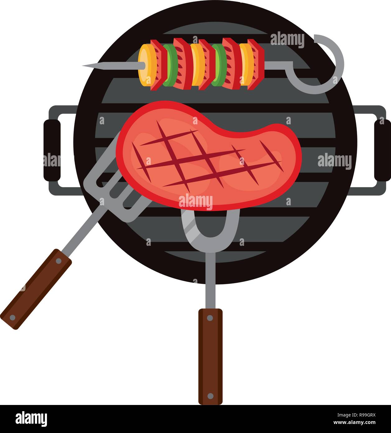 grill barbecue meat skewer fork vector illustration Stock Vector Image ...