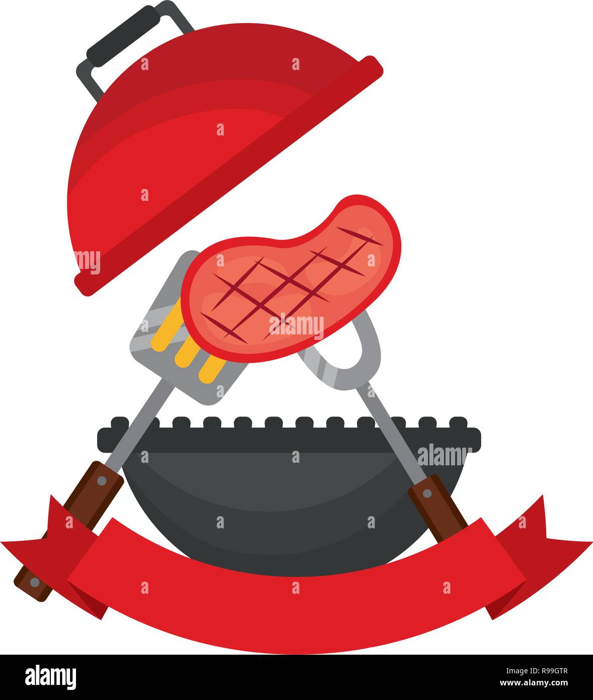 grill barbecue meat on fork vector illustration Stock Vector Image ...
