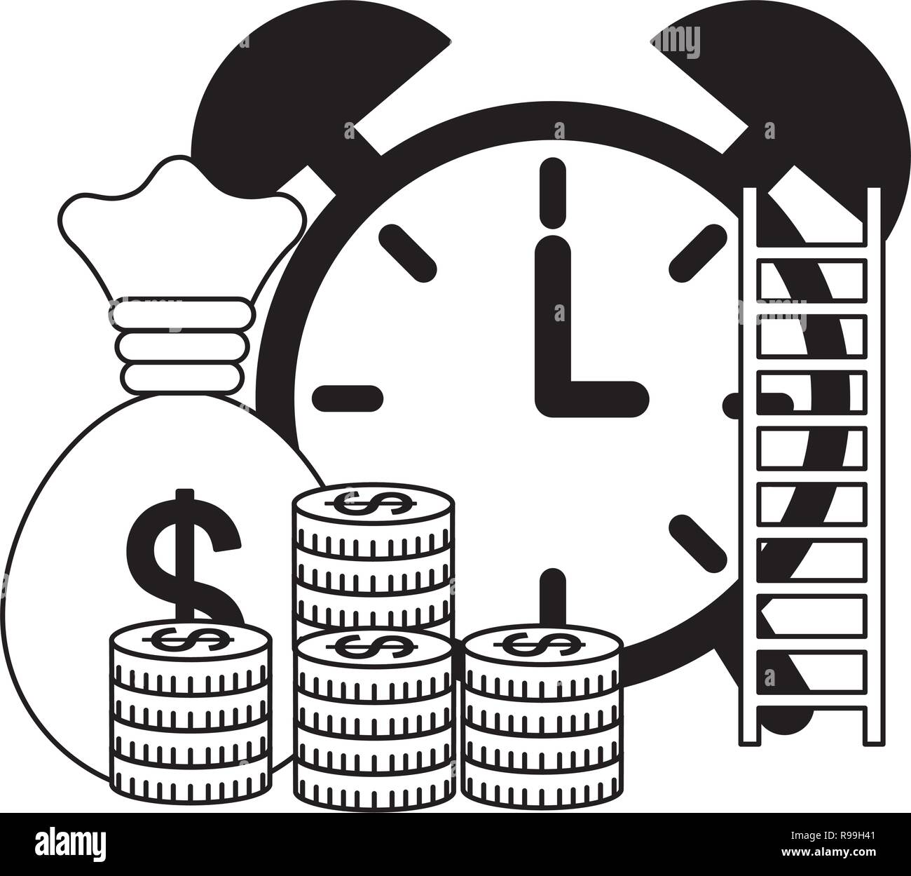 business clock coins and money bag vector illustration Stock Vector ...