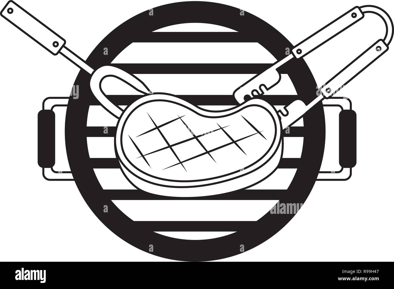 grill barbecue meat steak fork and tongs vector illustration Stock ...