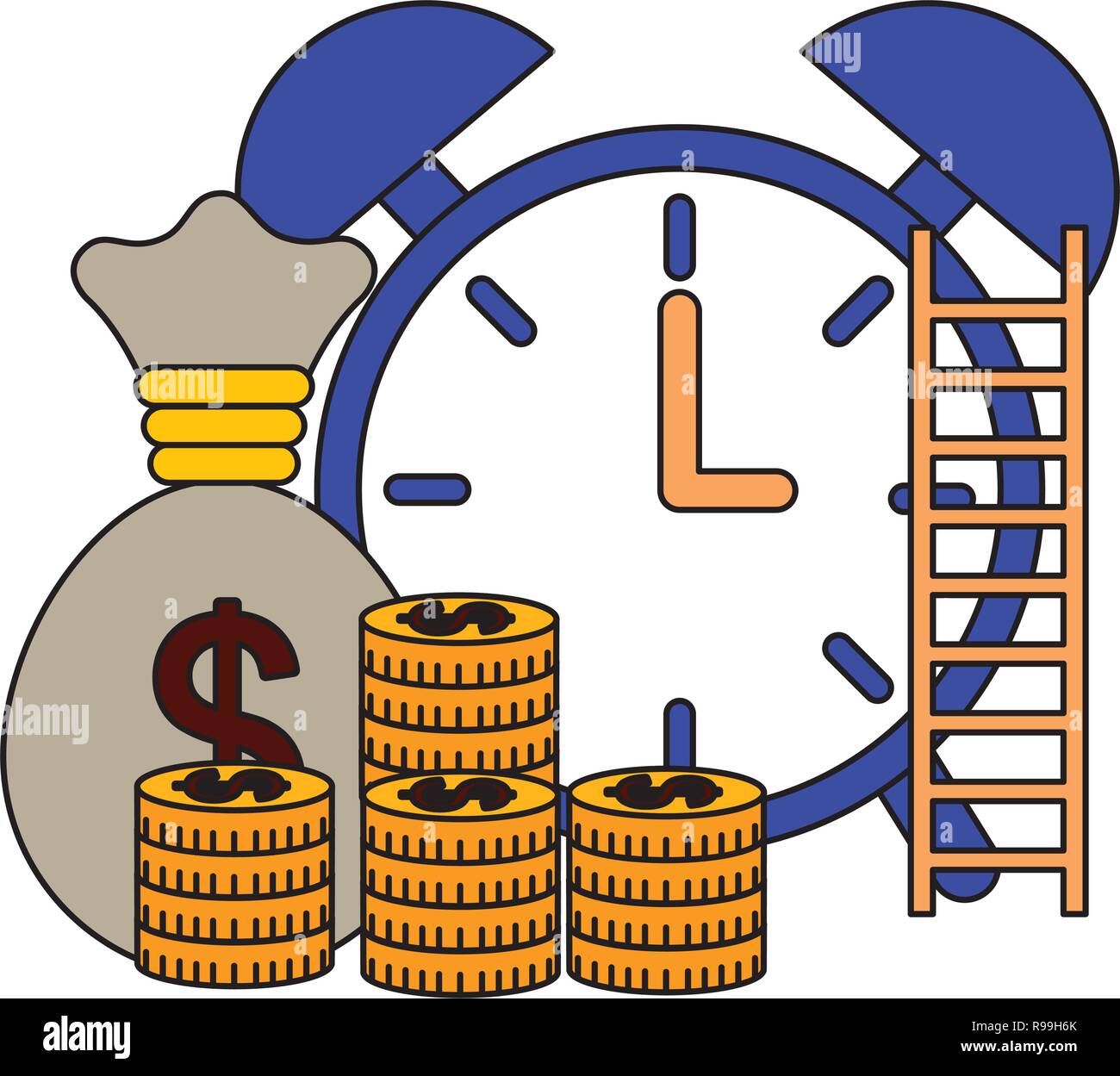 business clock coins and money bag vector illustration Stock Vector ...