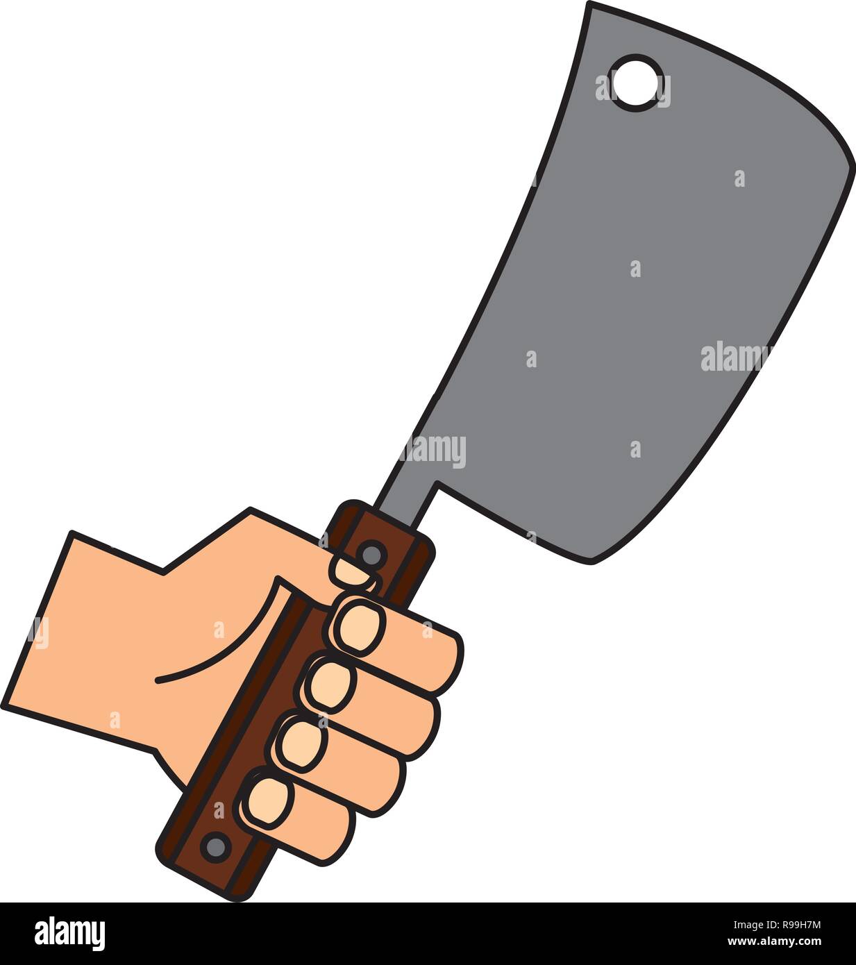 hand holding meat cleaver on white background vector illustration Stock