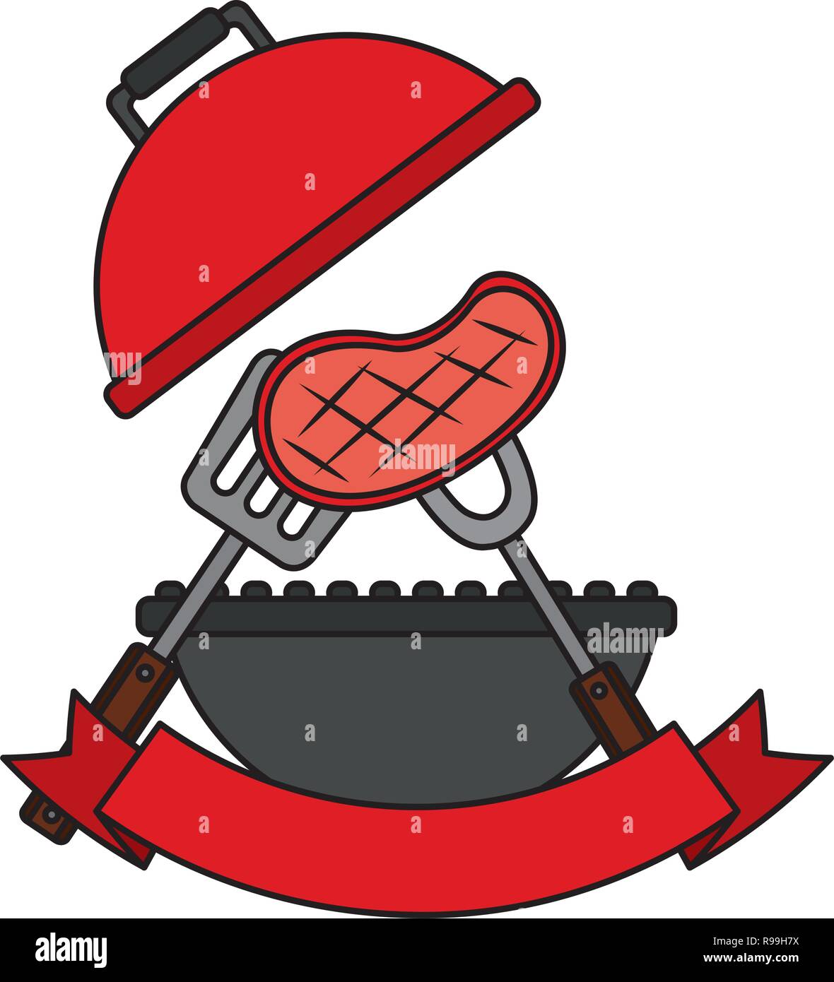 grill barbecue meat on fork vector illustration Stock Vector Image