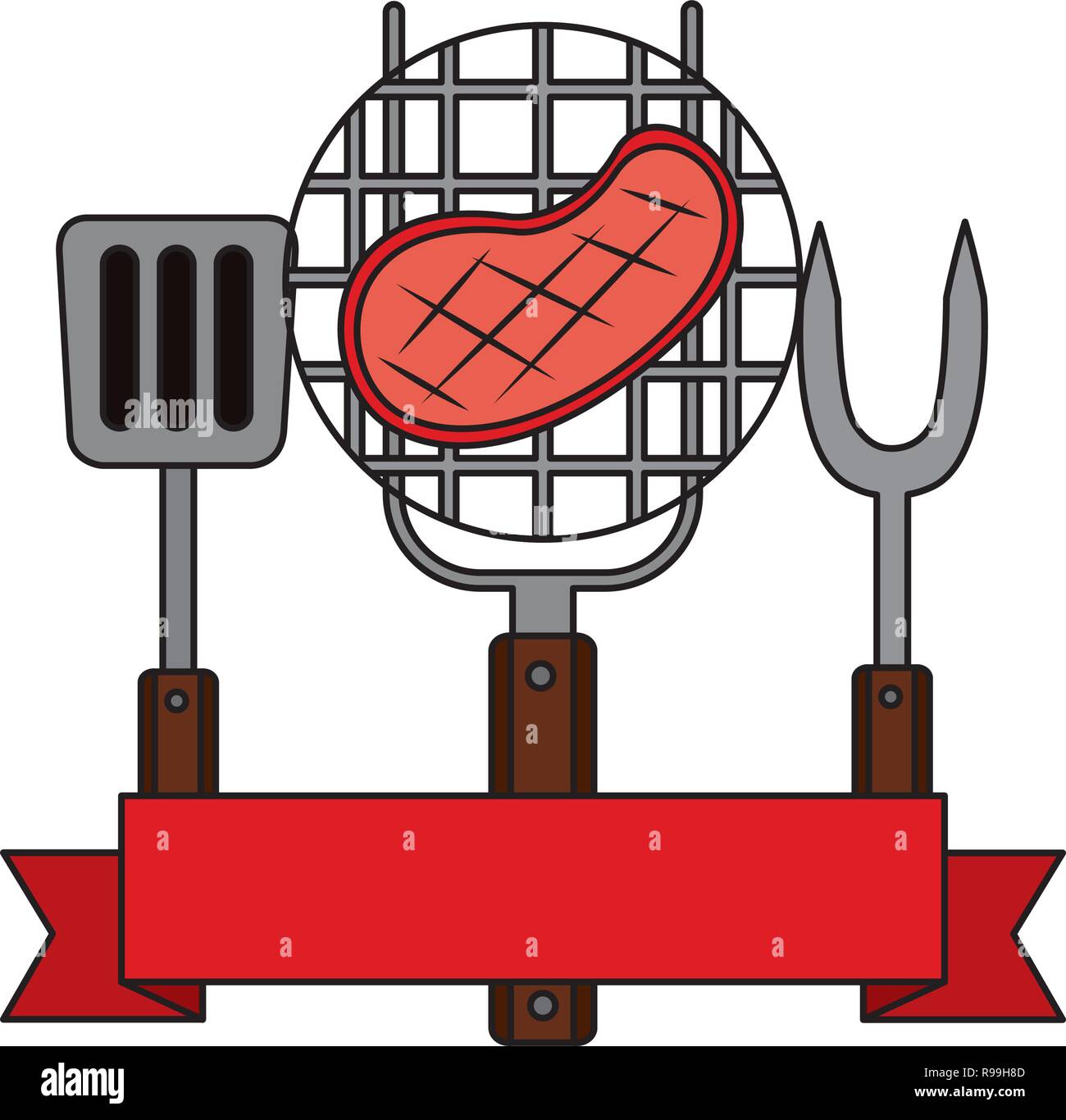 grill barbecue steak fork spatula vector illustration Stock Vector ...