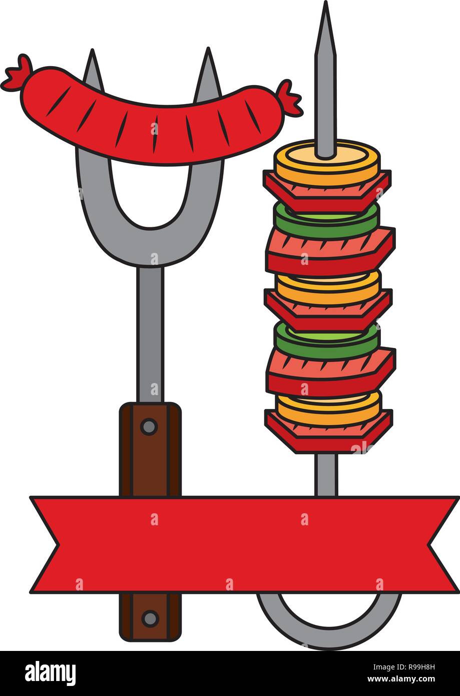 barbecue fork sausage and skewer vector illustration Stock Vector Image