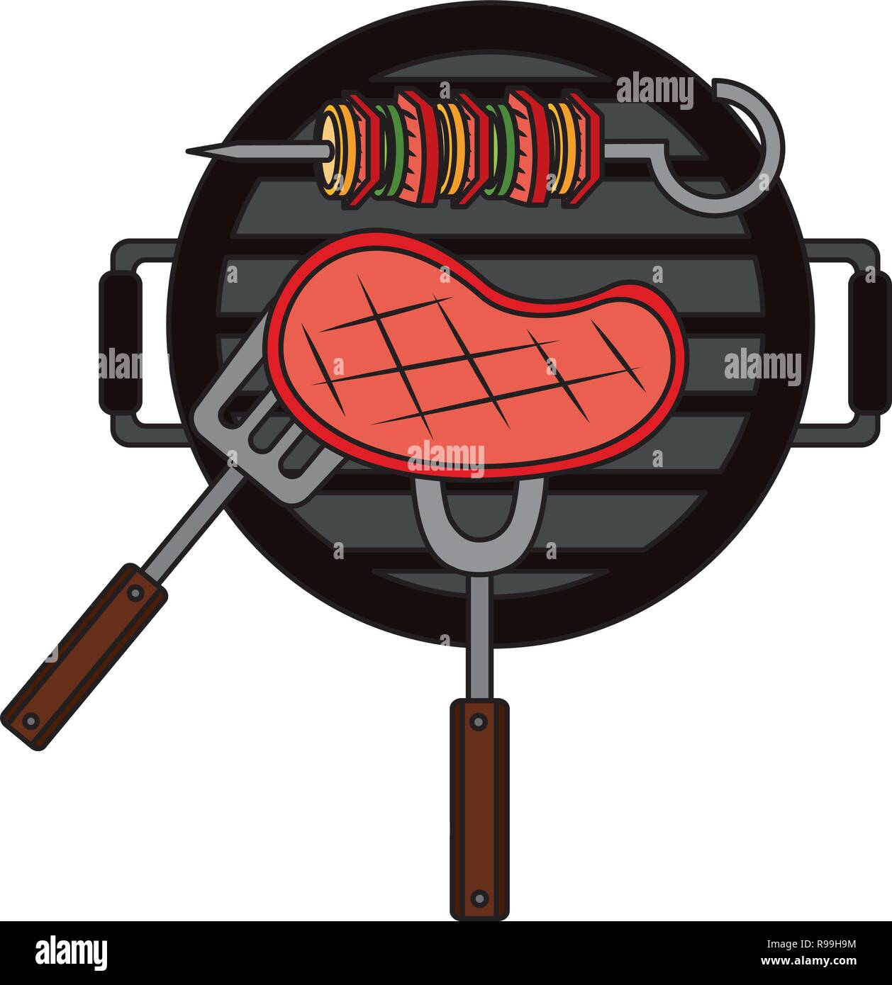 grill barbecue meat skewer fork vector illustration Stock Vector Image ...