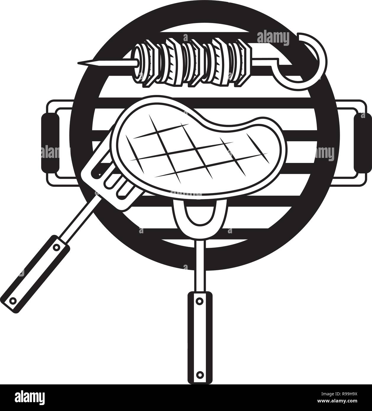 grill barbecue meat skewer fork vector illustration Stock Vector Image ...