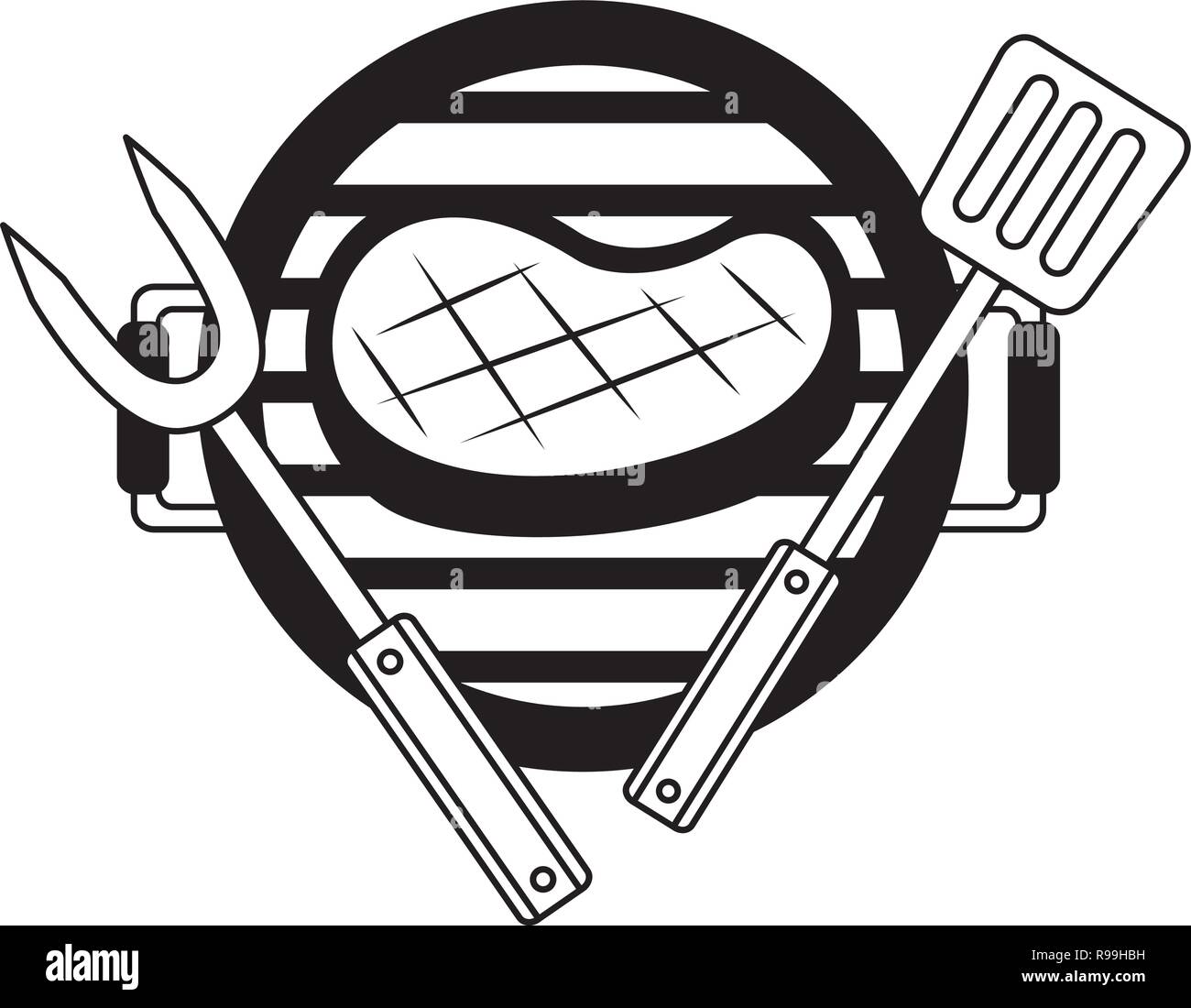 grill barbecue steak fork and spatula vector illustration Stock Vector ...