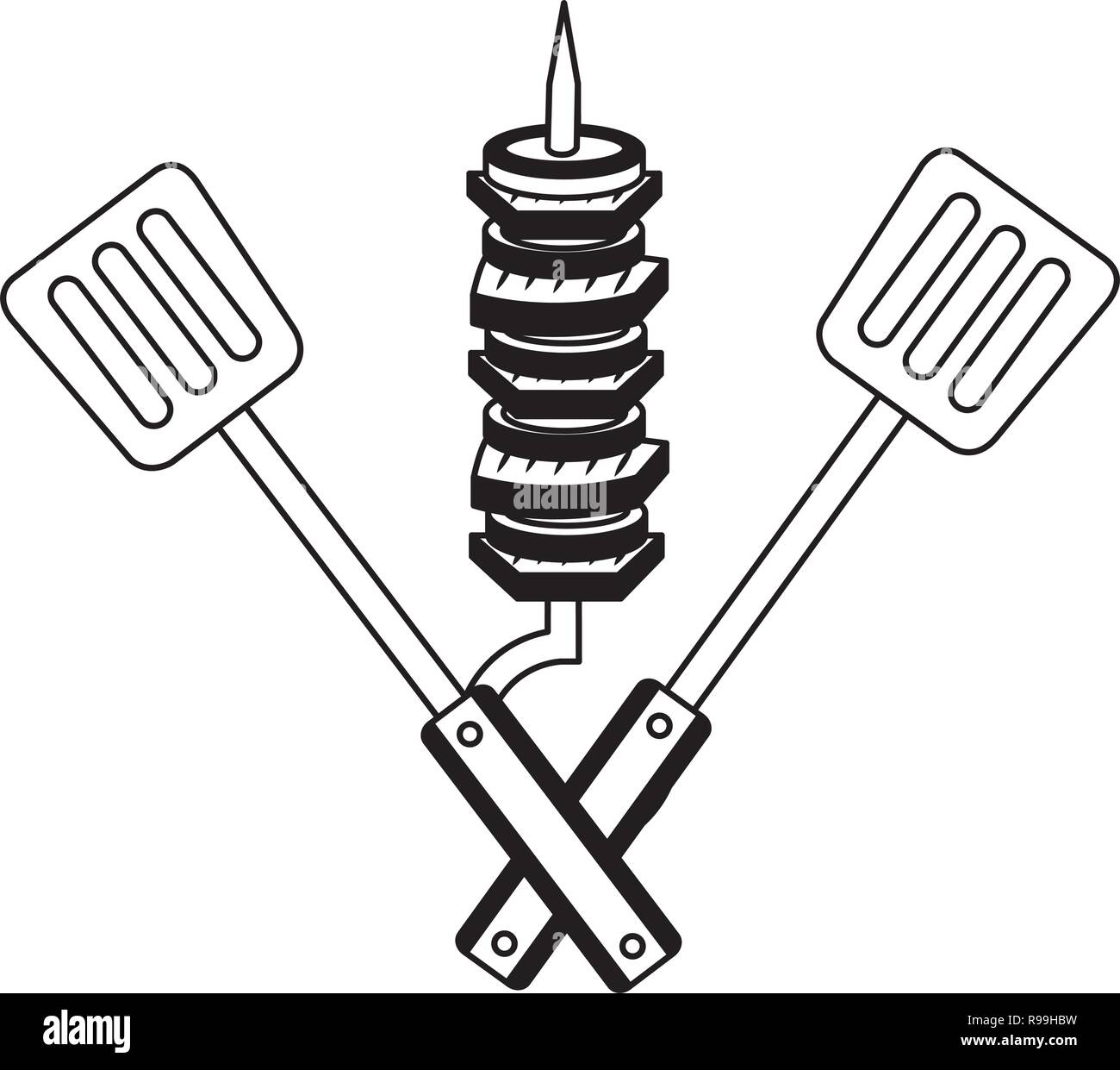 skewer with spatulas barbecue on white background vector illustration ...