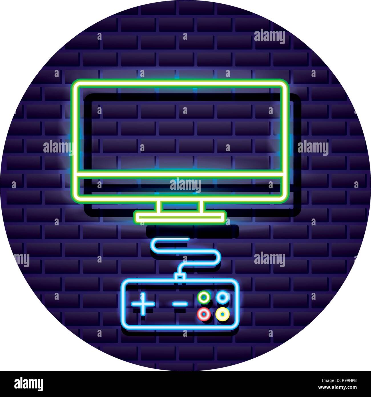 computer and controller neon video game vector illustration Stock ...