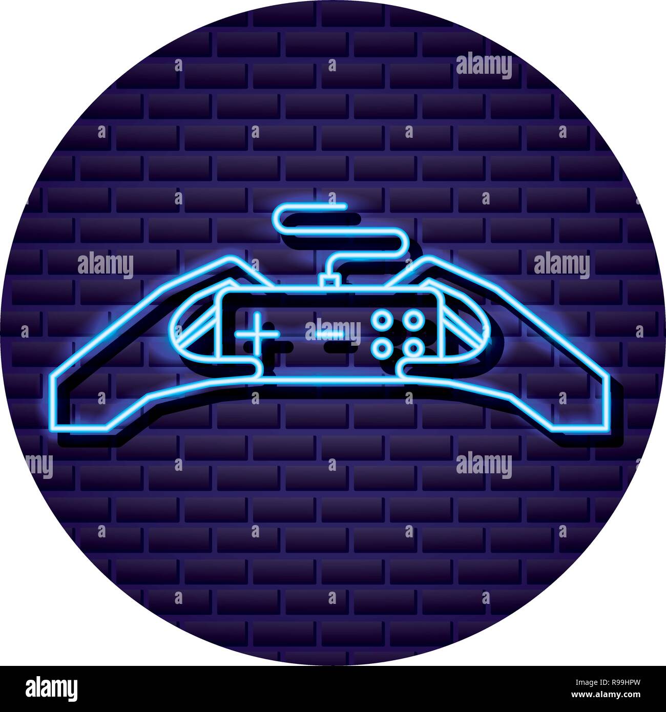 hands holding control neon video game vector illustration Stock Vector ...