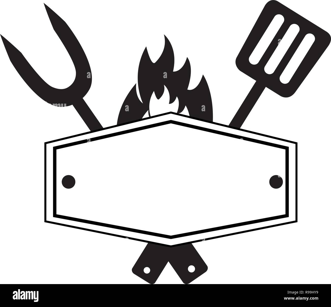 fork and spatula utensils board flame vector illustration Stock Vector