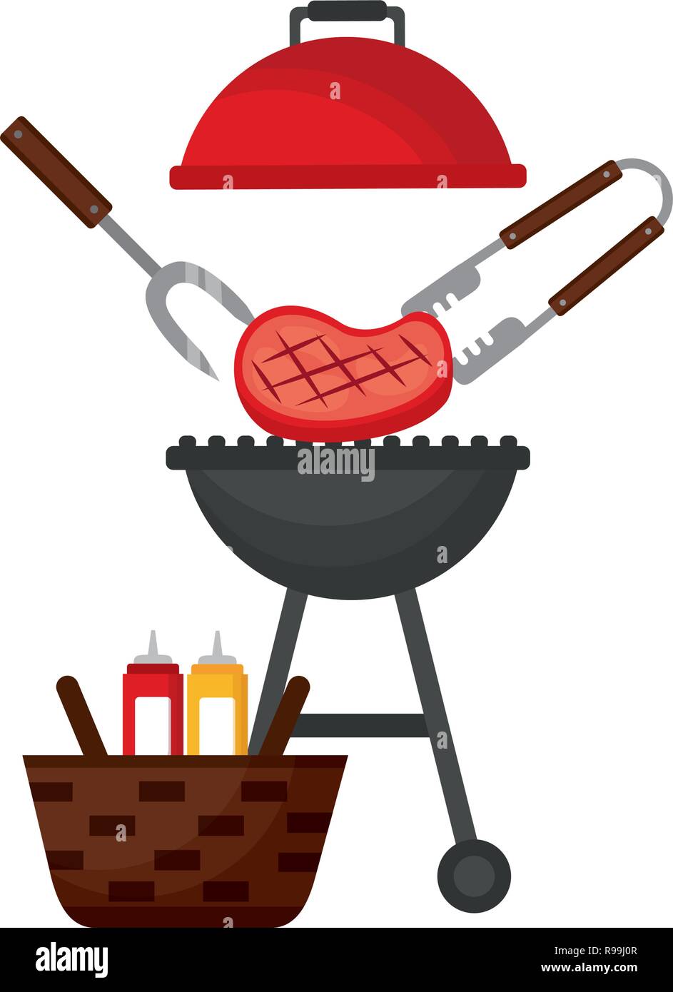 barbecue grill steak and basket picnic vector illustration Stock Vector ...
