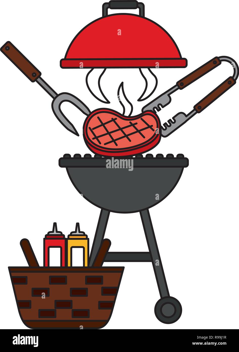 barbecue grill steak and basket picnic vector illustration vector ...