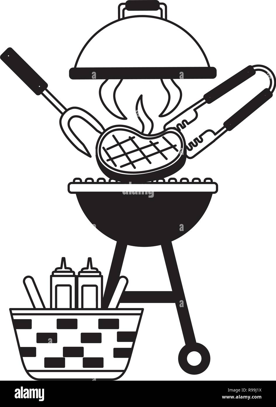 barbecue grill steak and basket picnic vector illustration vector ...