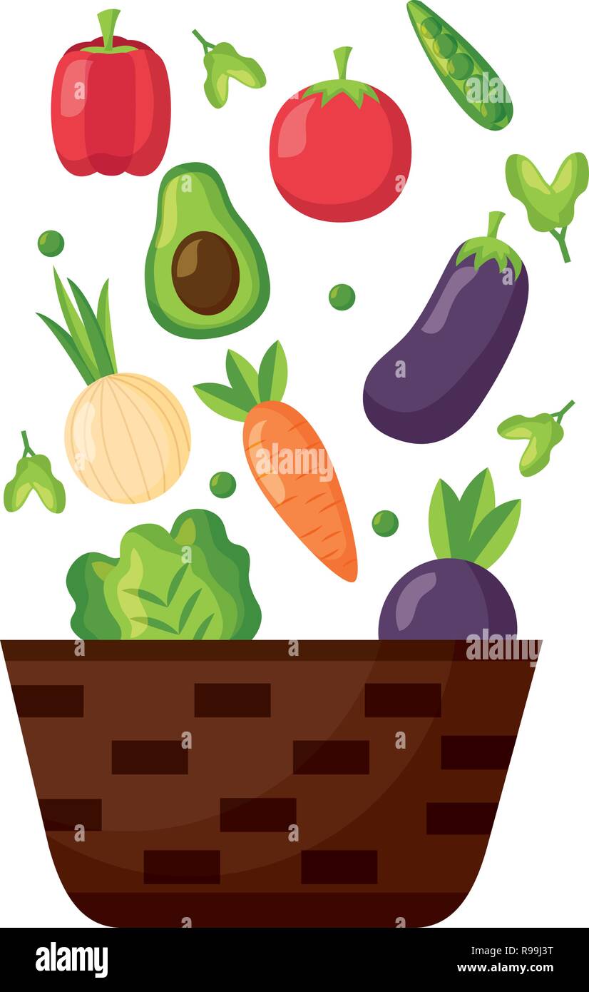 wicker basket with fresh vegetables vector illustration Stock Vector ...