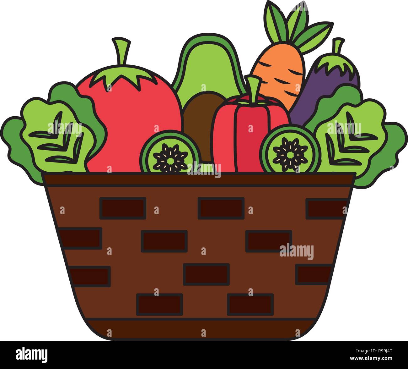 wicker basket with filled vegetables vector illustration Stock Vector ...