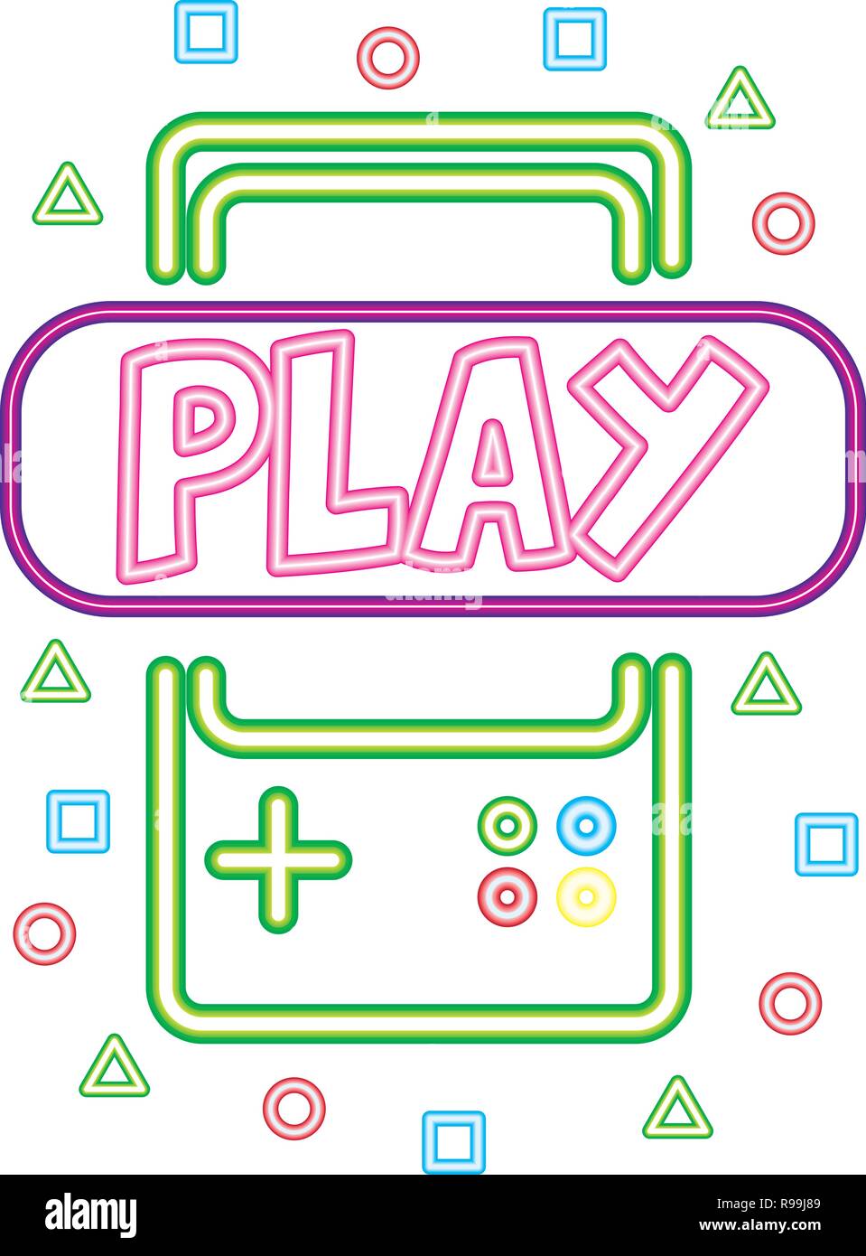 gamepad play neon video game vector illustration vector illustration ...