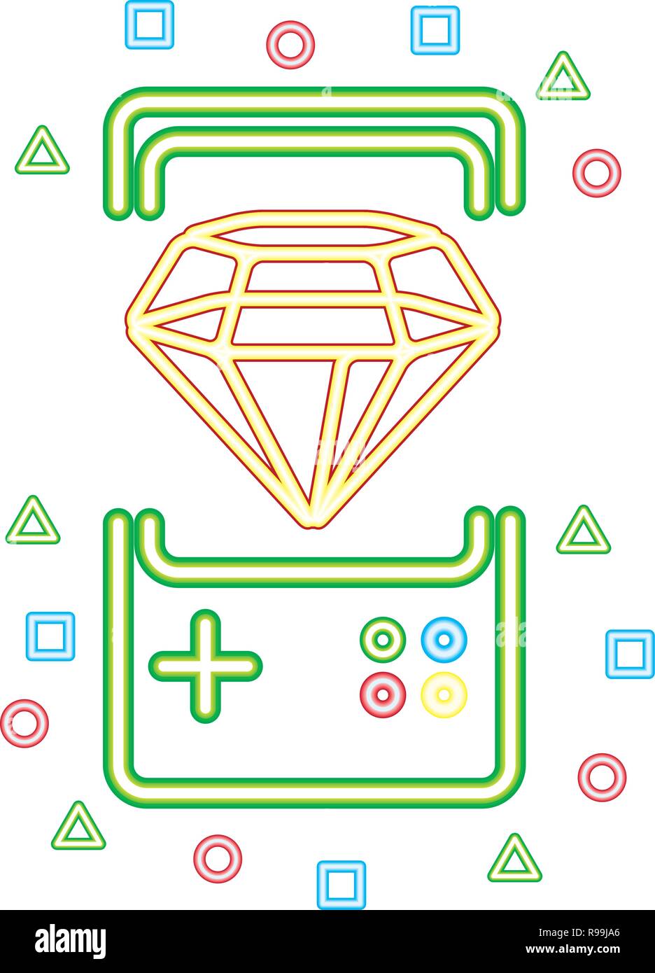 gamepad diamond neon video game vector illustration Stock Vector Image ...