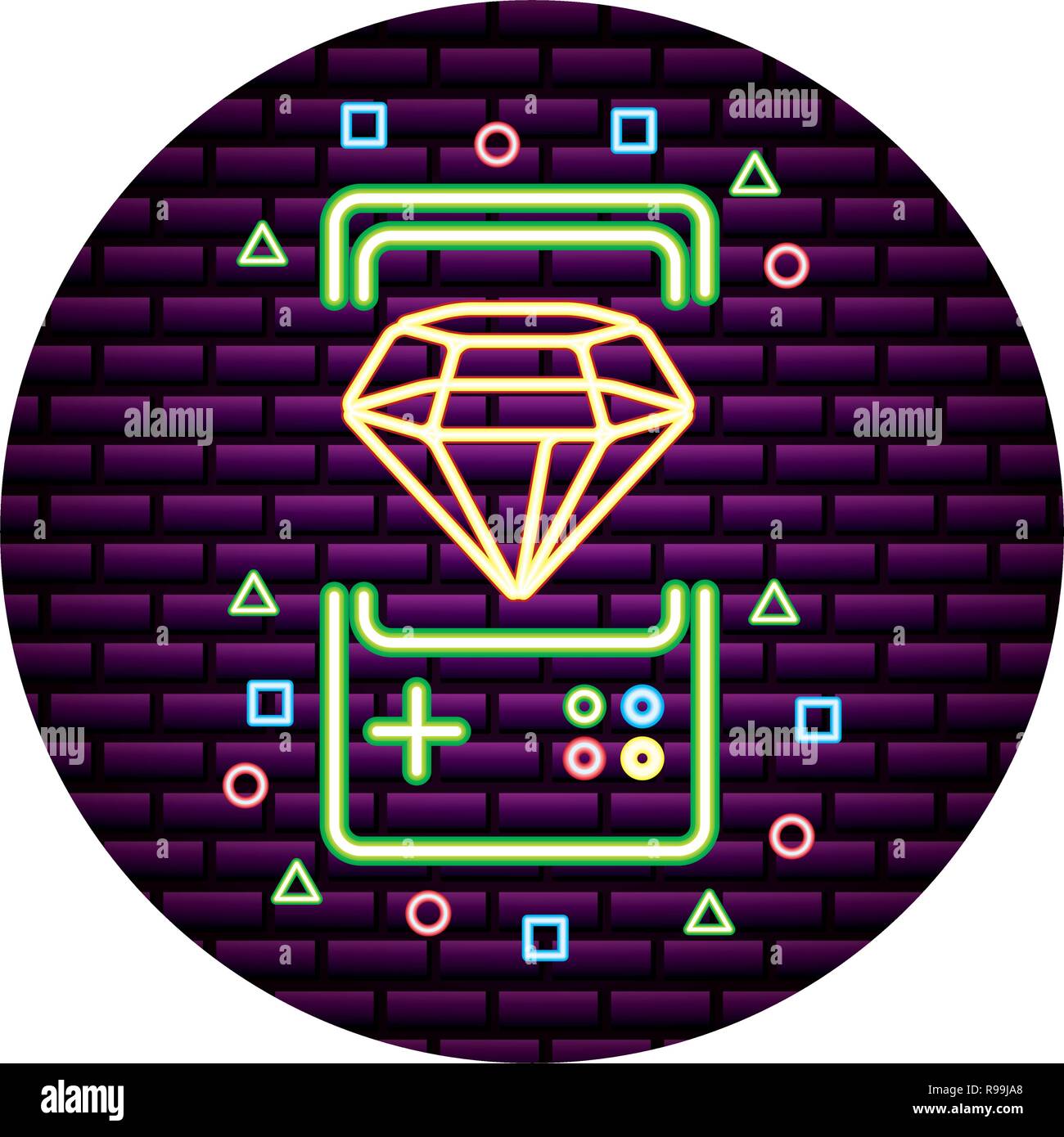 gamepad diamond neon video game wall vector illustration Stock Vector ...