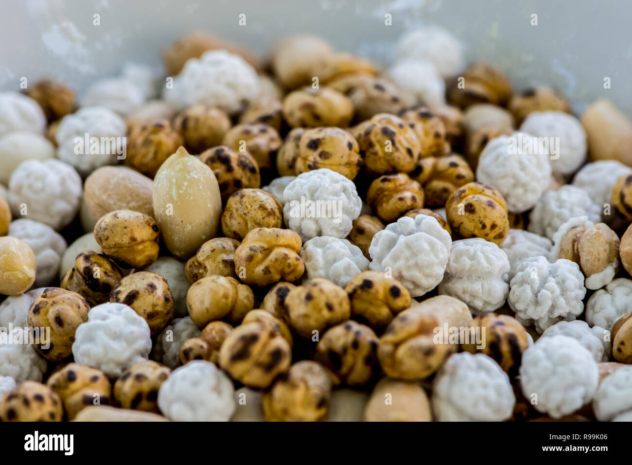 closeup  mix of white and brown chickpea and peanut in the bowl Stock Photo