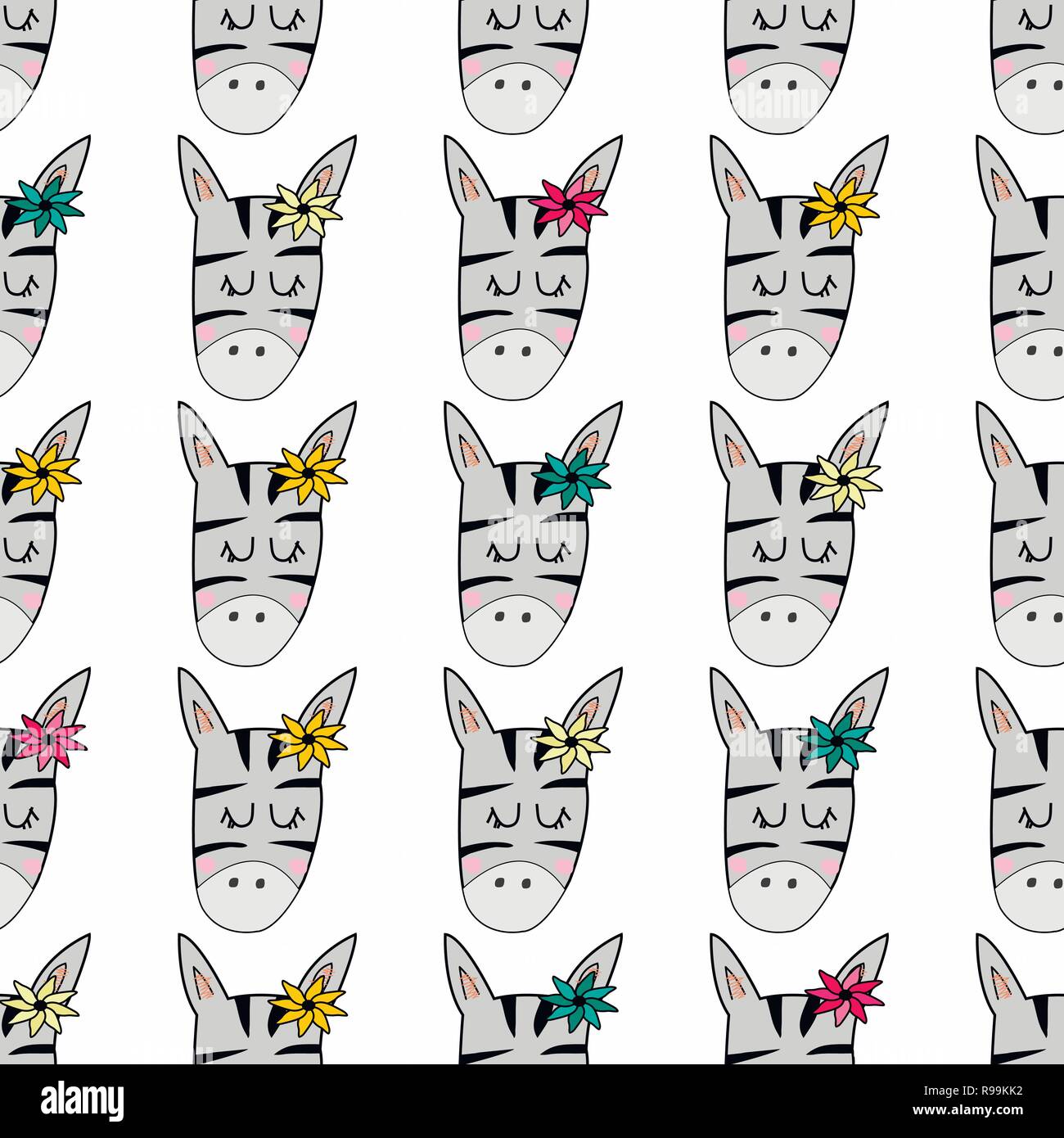 Cute hand drawn funny zebra seamless pattern. Vector Stock Vector Image ...