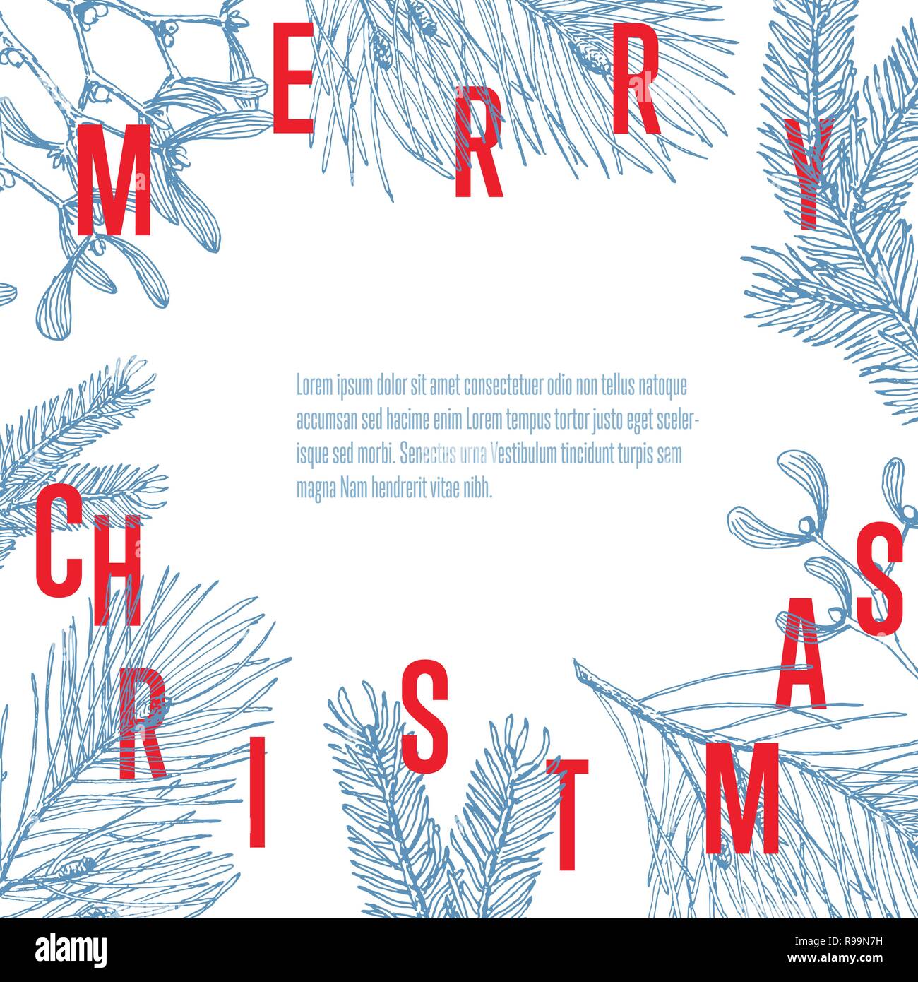 Vector modern hand drawn Christmas card with various seasonal elements ...