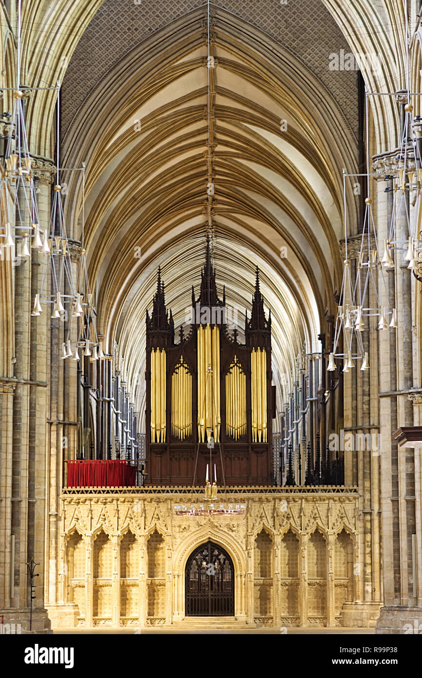 Grand Organ in Lincoln cathedral Stock Photo