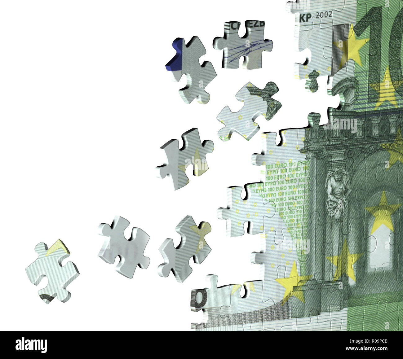Puzzle with the image of euro. Isolated over white Stock Photo - Alamy