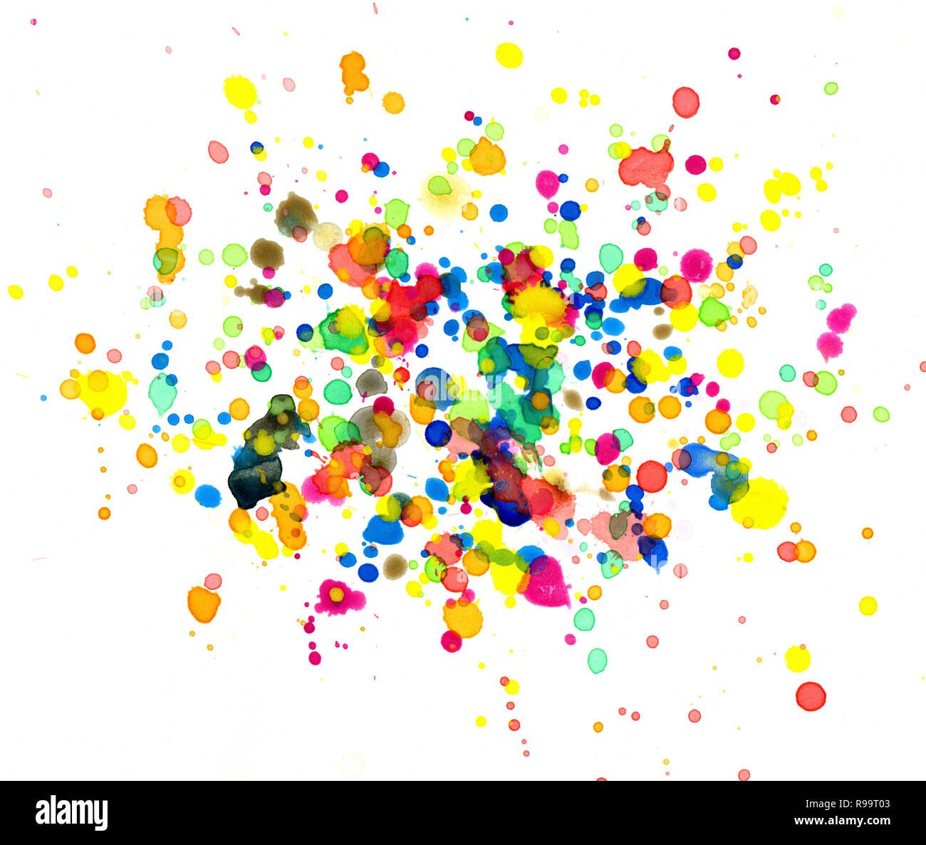 Colored splashes in abstract shape, painting background Stock Photo