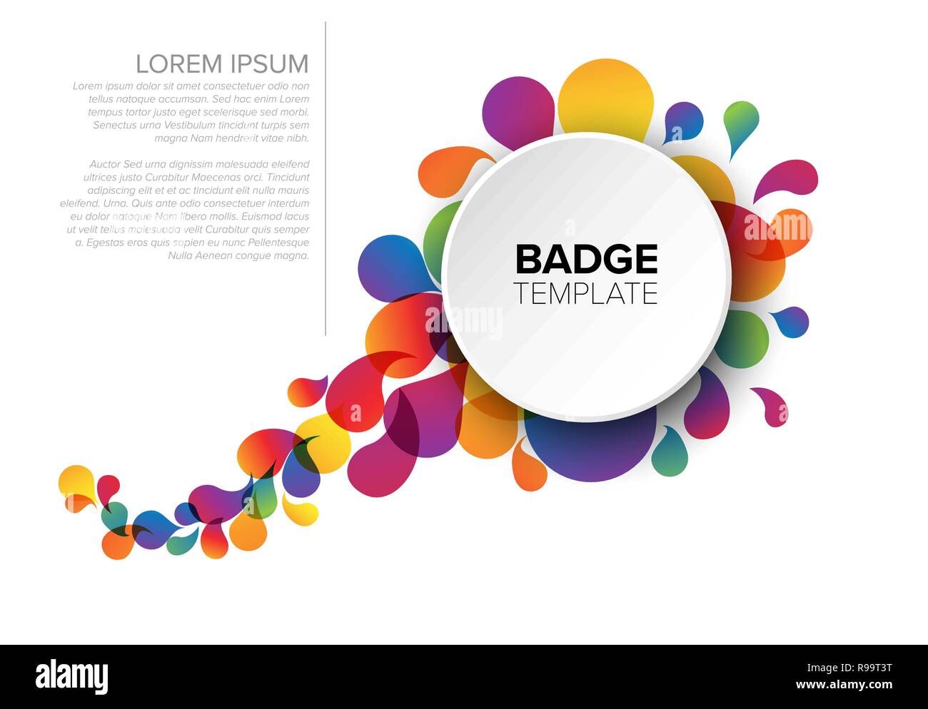 Colorful creative badge / tag template with sample content and fresh ...