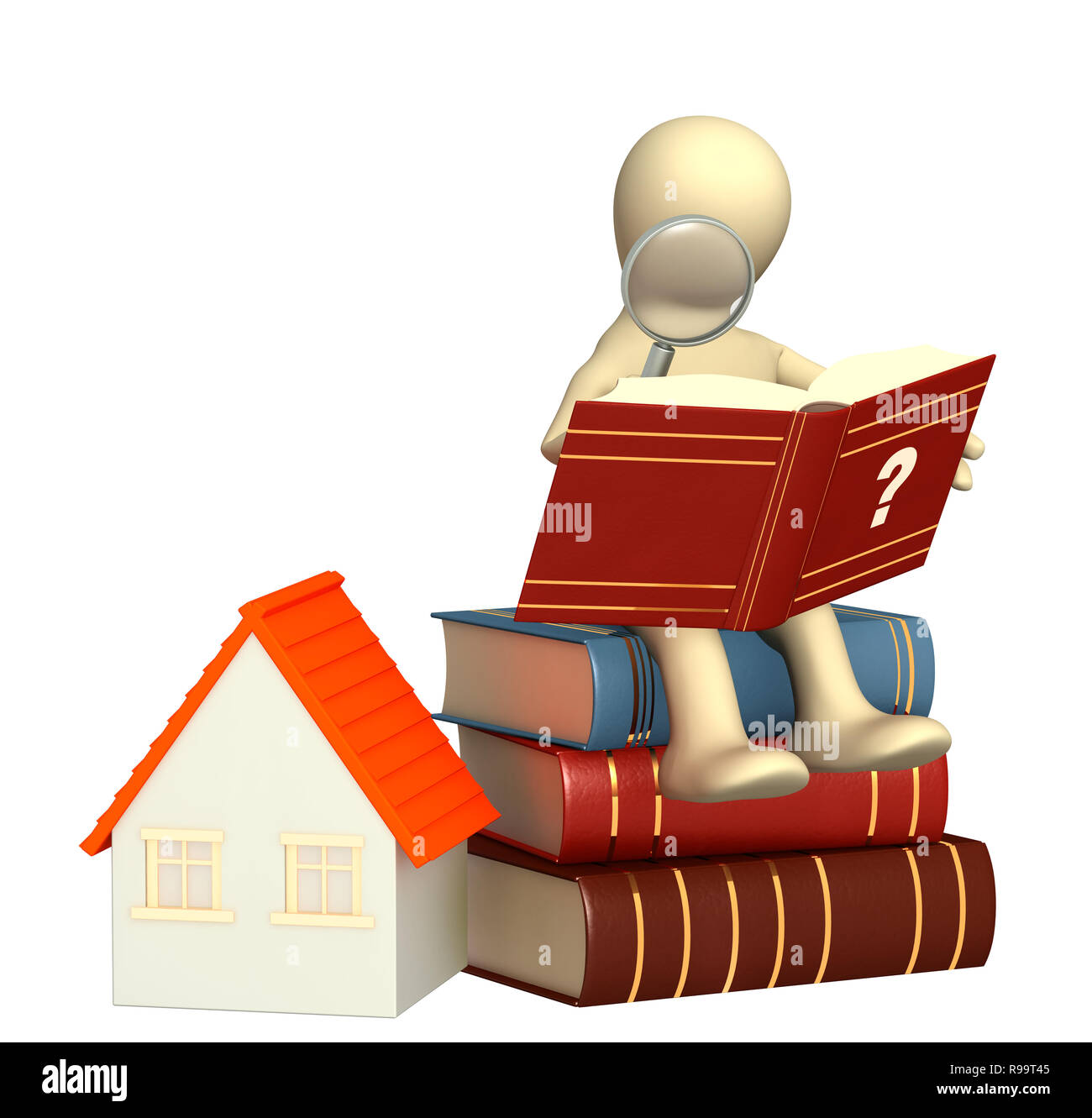 Puppet, reading the dictionary. Isolated over white Stock Photo Alamy