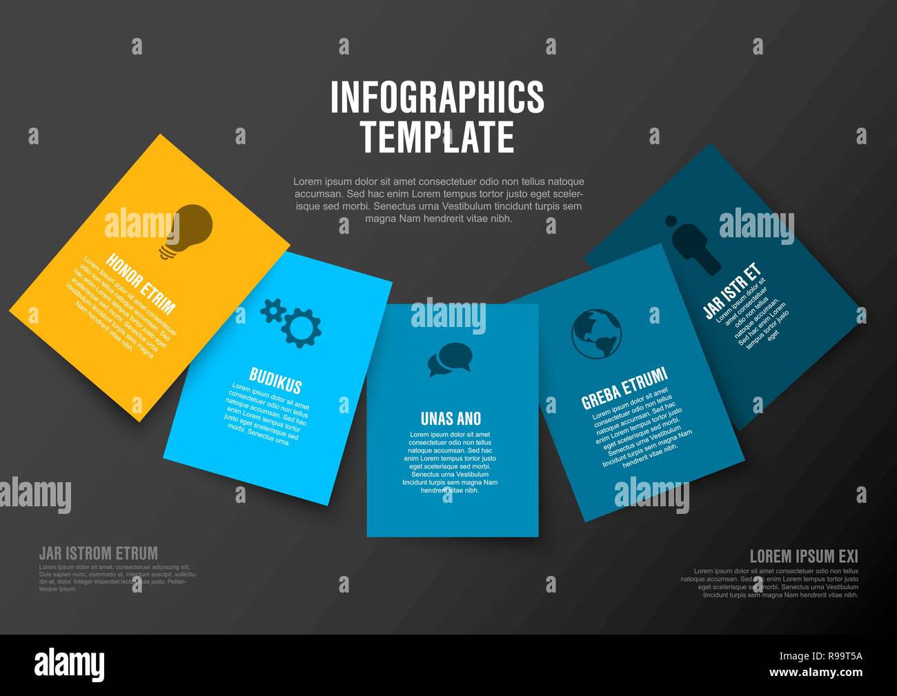 Vector Minimalist colorful Infographic template with rectangle  cards - dark blue yellow version Stock Vector