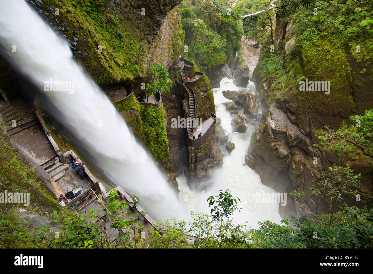View of looking down at the Devil’s Cauldron waterfall, Ecuador, 2018