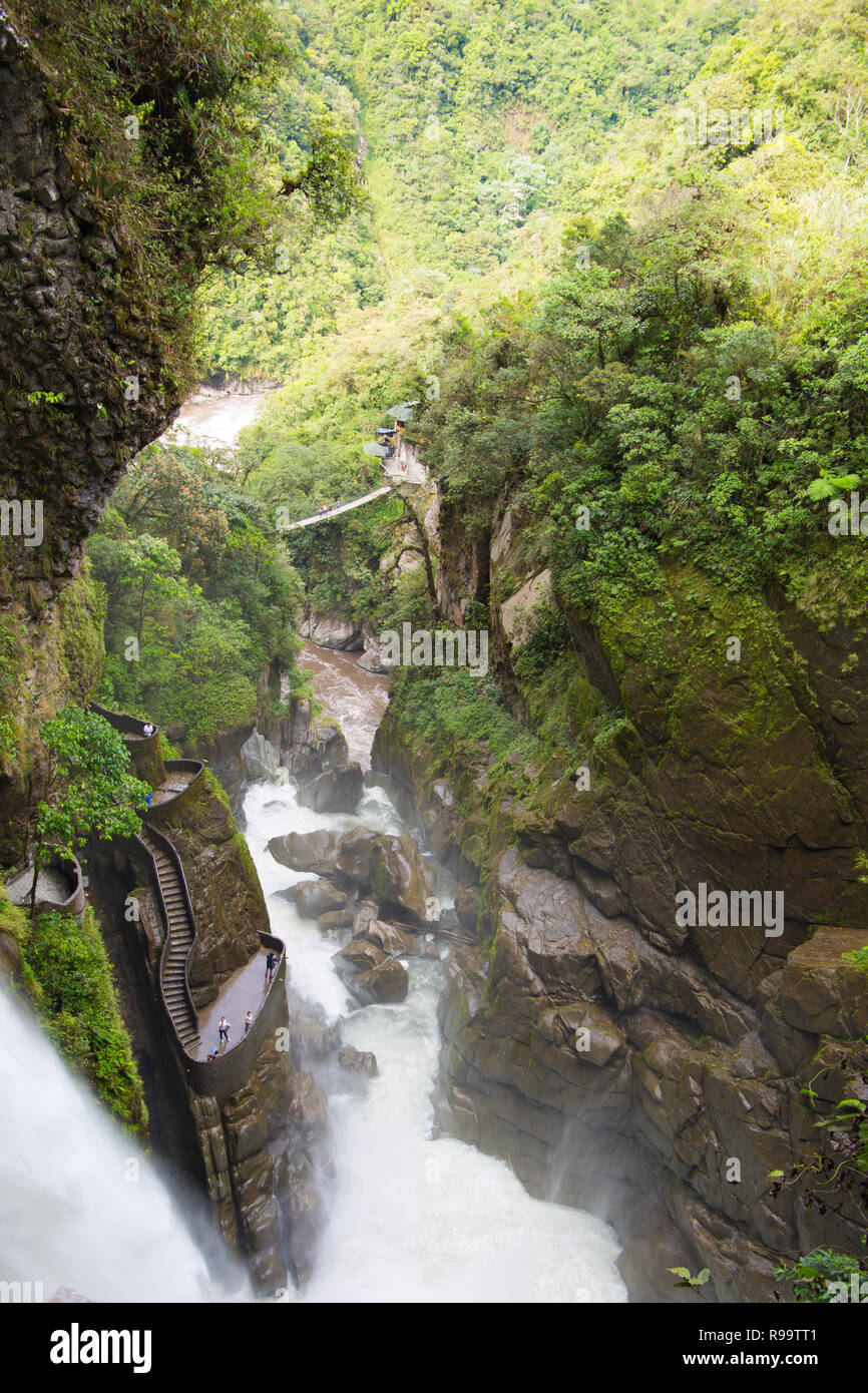View of looking down at the Devil’s Cauldron waterfall, Ecuador, 2018