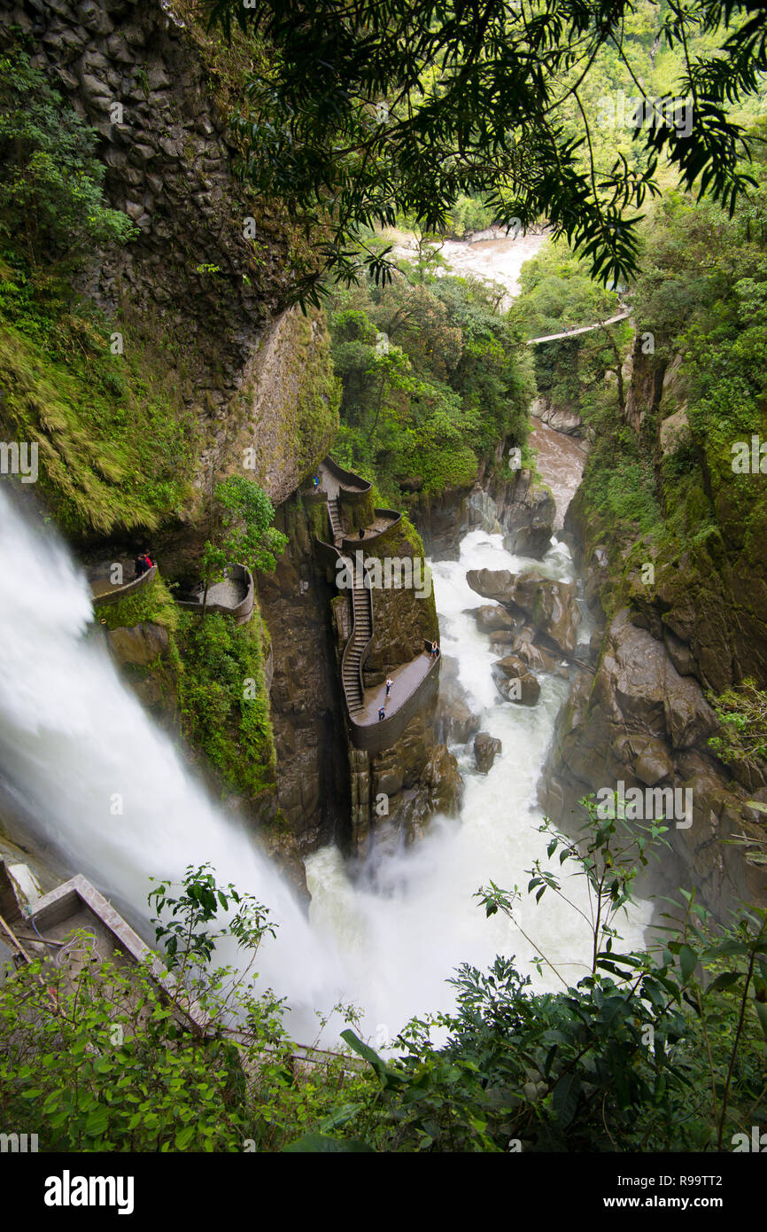 View of looking down at the Devil’s Cauldron waterfall, Ecuador, 2018