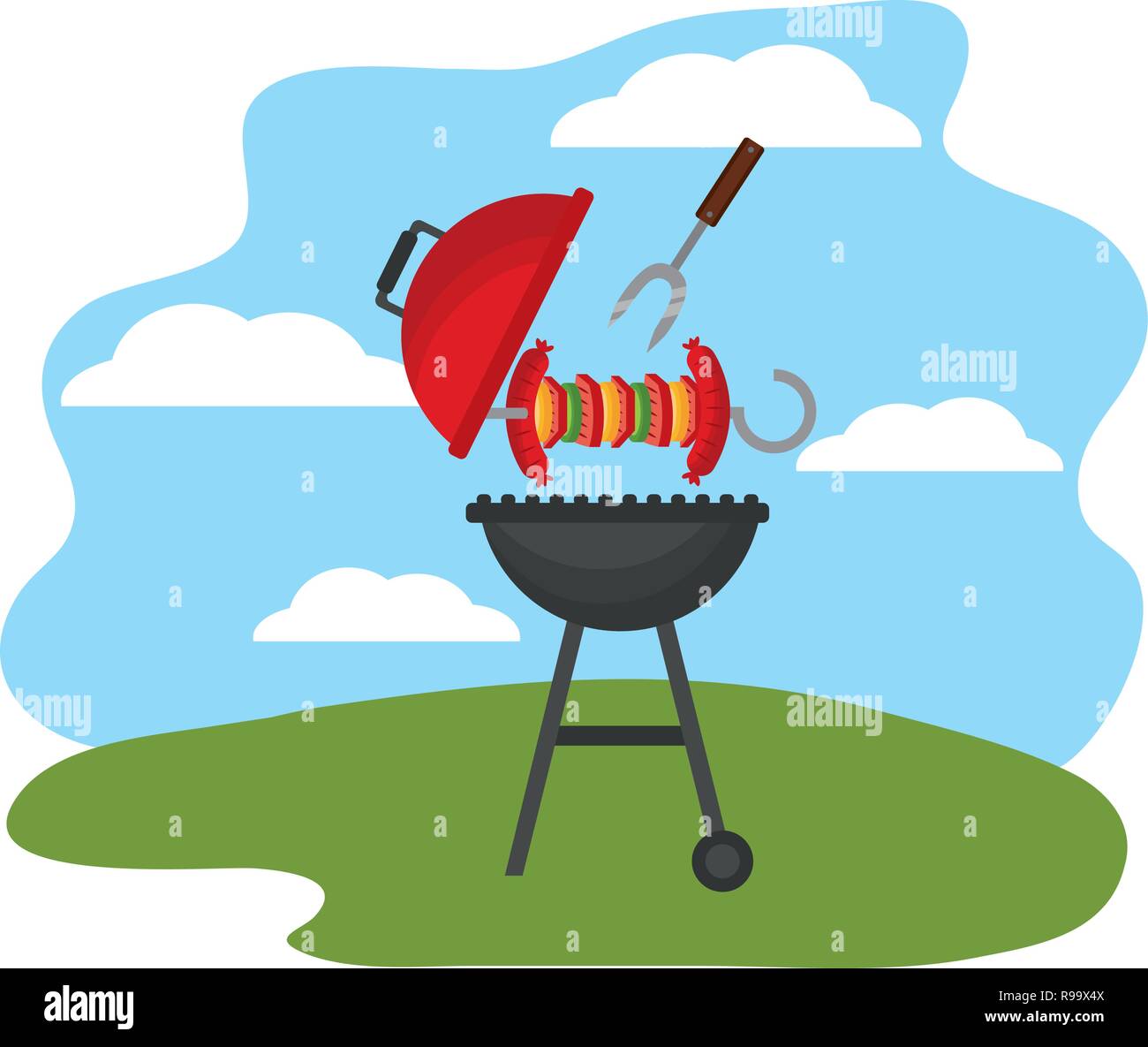 grill barbecue skewer and fork vector illustration vector illustration