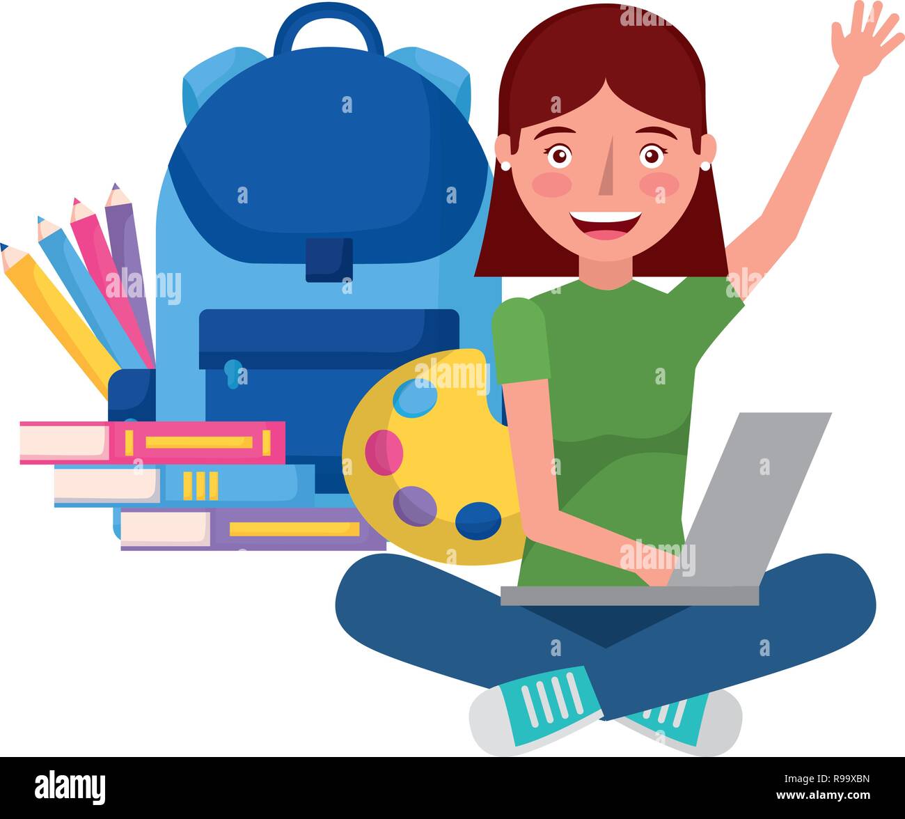 girl with laptop backpack and books education school vector illustration Stock Vector