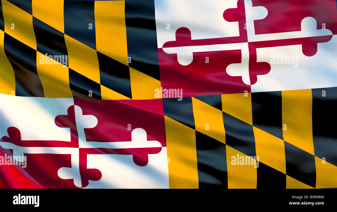 Maryland flag. Waving flag of Maryland state, United States of America. 3d illustration Stock ...