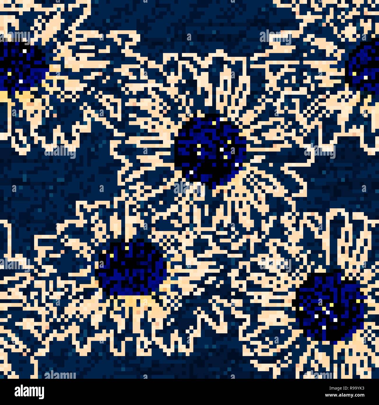 Vector Daisies seamless pattern. Denim floral wallpaper. Blue Jeans