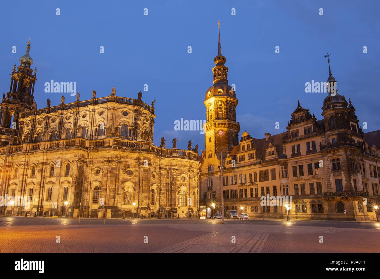 Cathedral of the Holy Trinity (Katholische Hofkirche) and Dresden castle, Germany. Stock Photo
