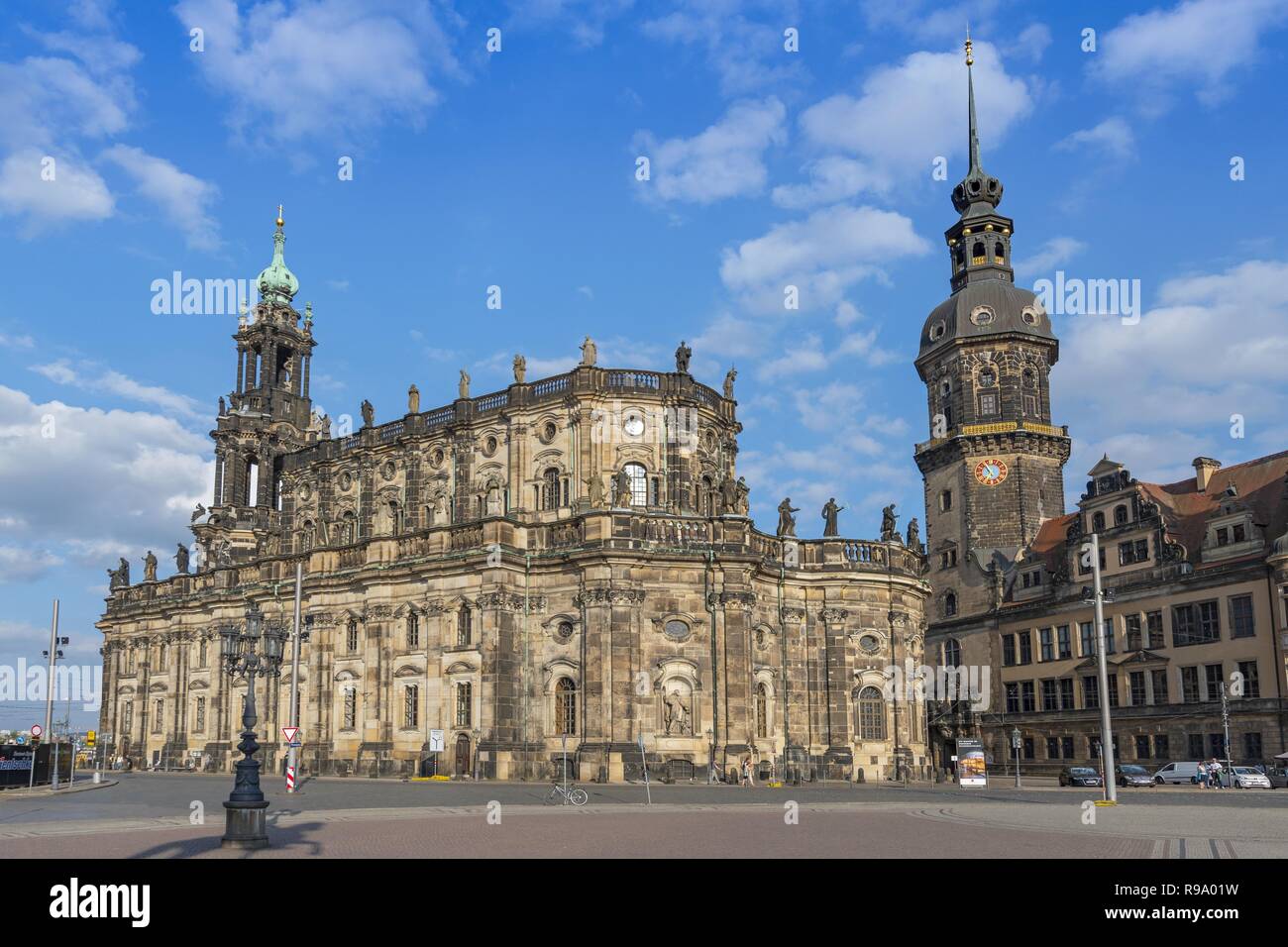 Cathedral of the Holy Trinity (Katholische Hofkirche) and Dresden castle, Germany. Stock Photo