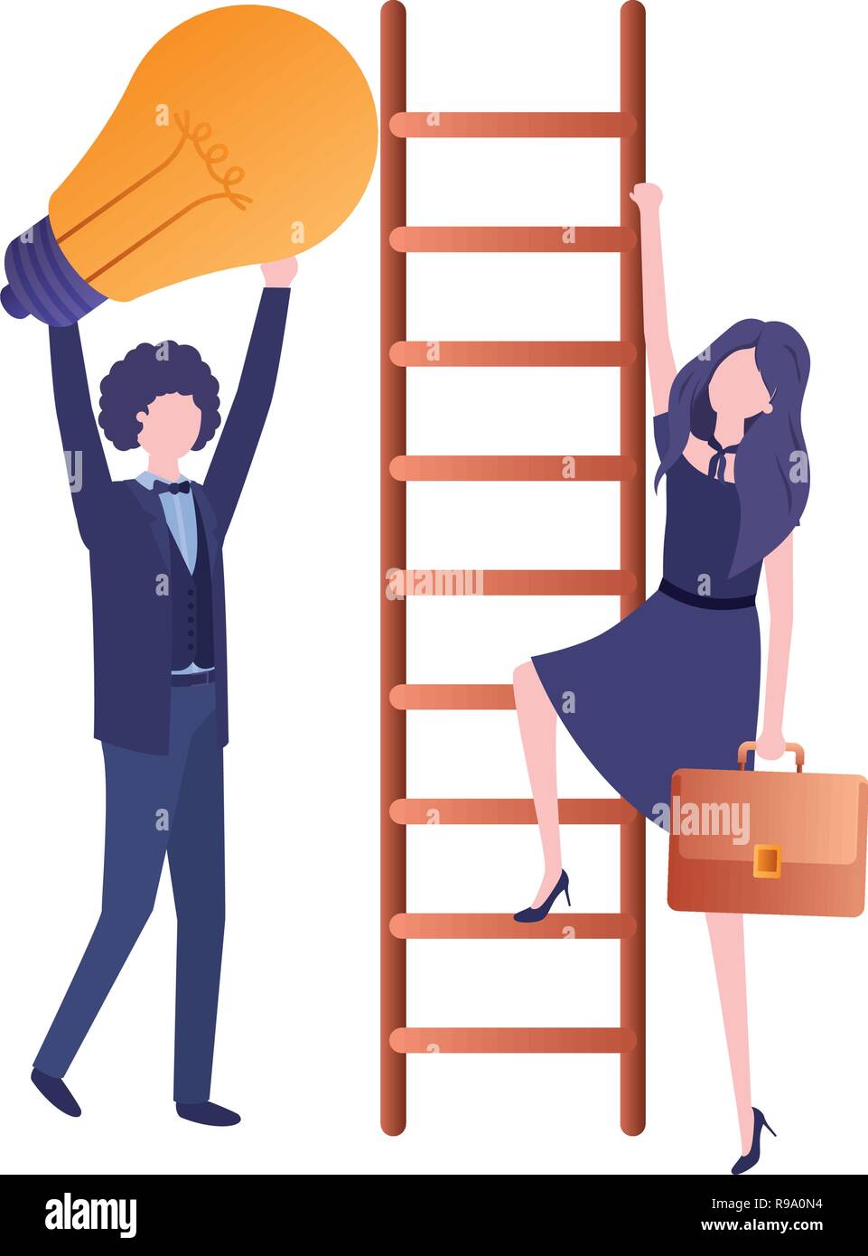 business couple with stair and light bulb avatar character Stock Vector ...