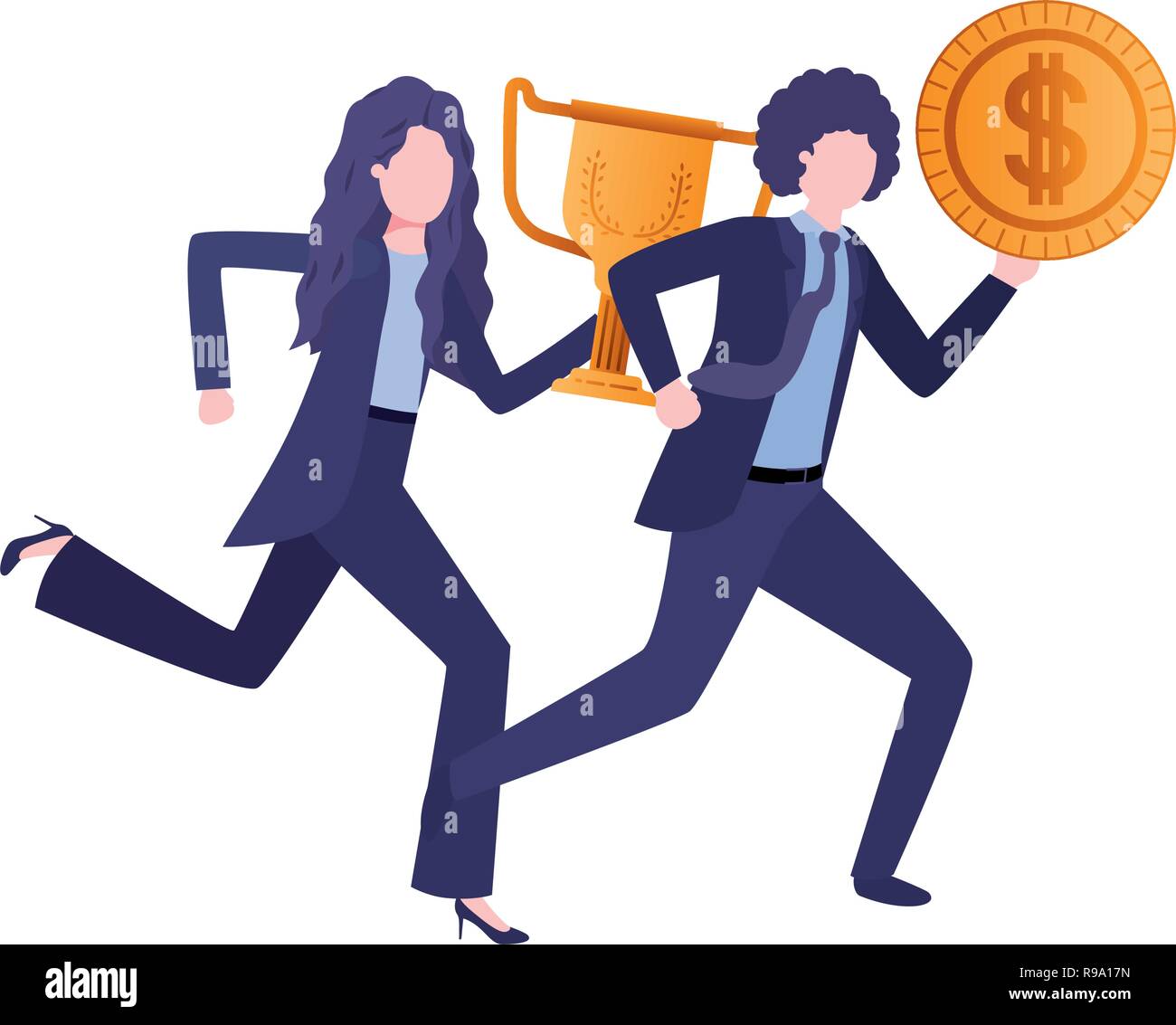 business couple with trophy and coin character Stock Vector Image & Art ...
